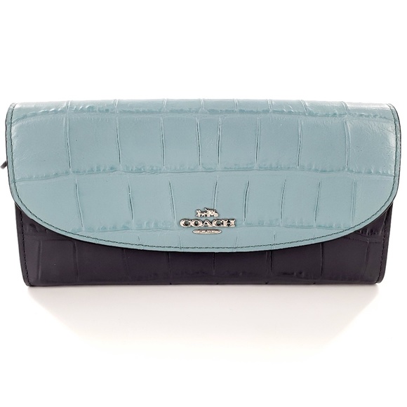 Coach Slim Envelope Clutch Wallet Crocodile Embossed Leather Snap F27482 - Picture 2 of 12